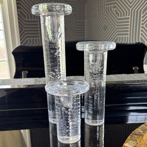 Kosta Boda Clear Glass Bubble Pillar Candlabras - Set of 3
